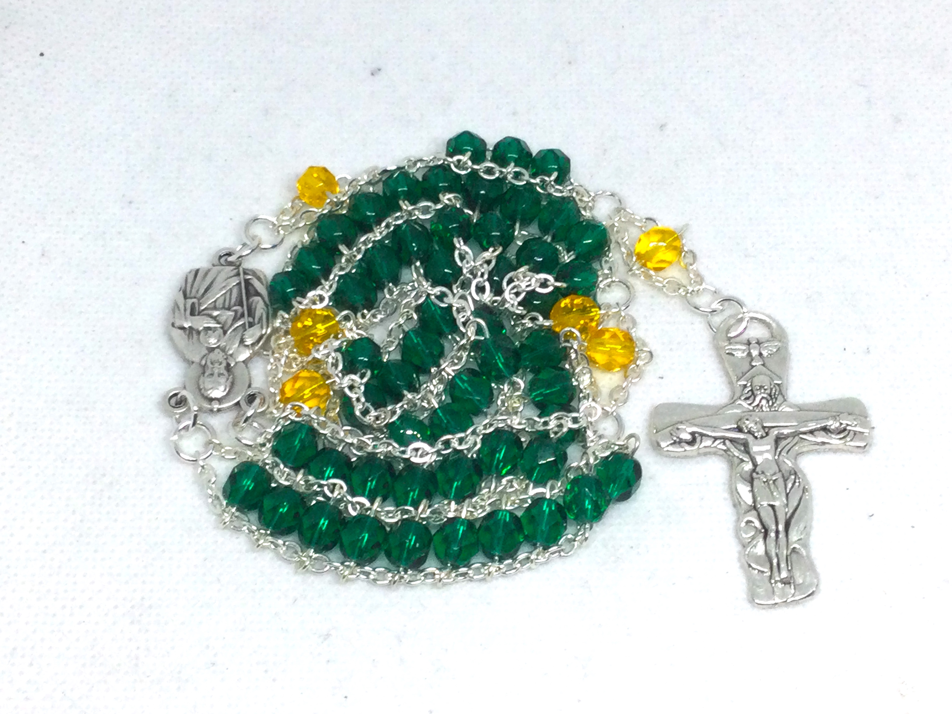 Shade of Green Crystal 5 sale Decade Jacobs Ladder Style Catholic Rosary